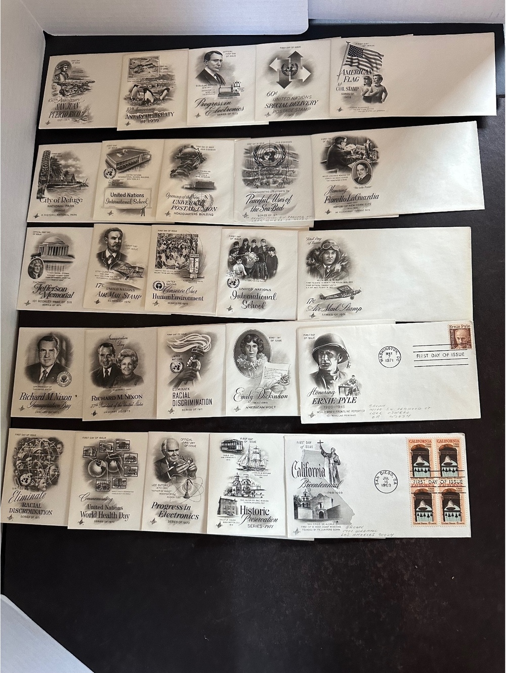 25 Vintage ArtCraft First Day Covers 1969-1974 US UN FDC Stamp Lot #1